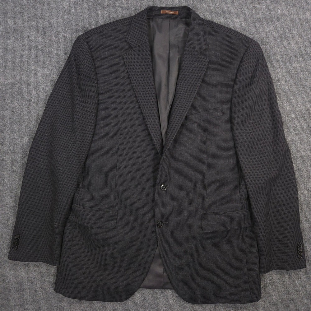 Peter Millar Sport Coat Mens 44T Black Blue Grid Patterned Wool Double Vented
